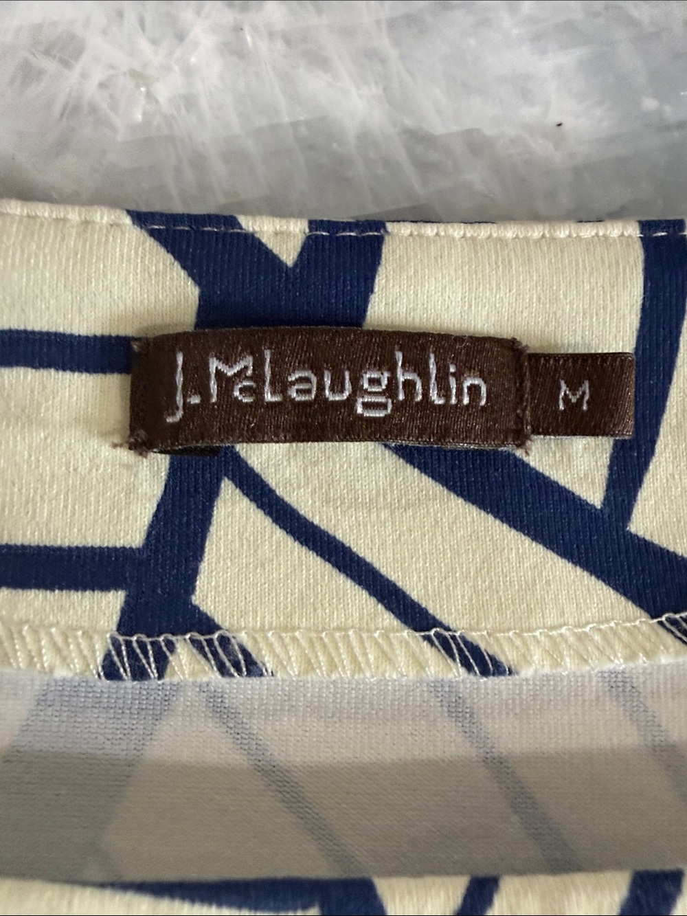 J. McLaughlin Cream and Navy Geometric Print Top